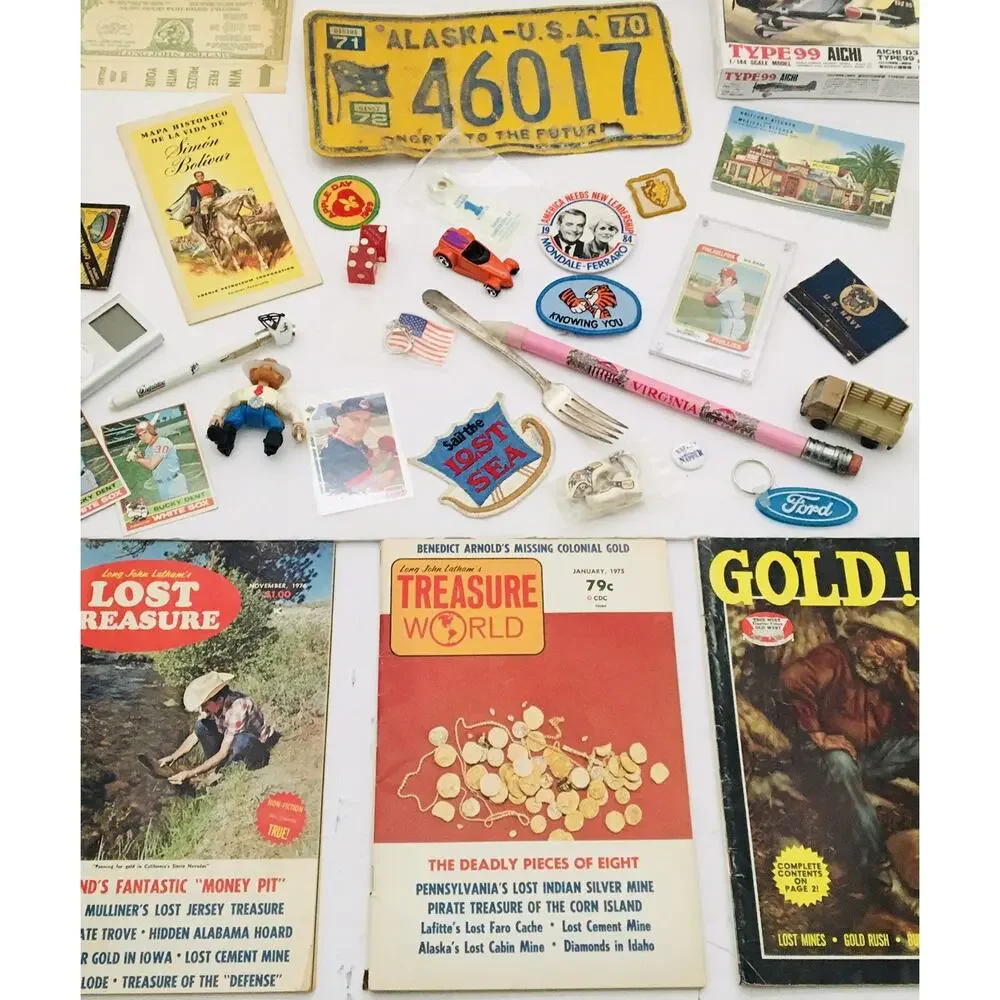 Junk Drawer Lot Vtg Key Chains Patches Baseball Cards Map Type 99 Model Military
